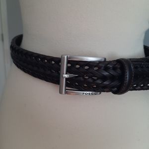 Fossil woven brown lether belt
